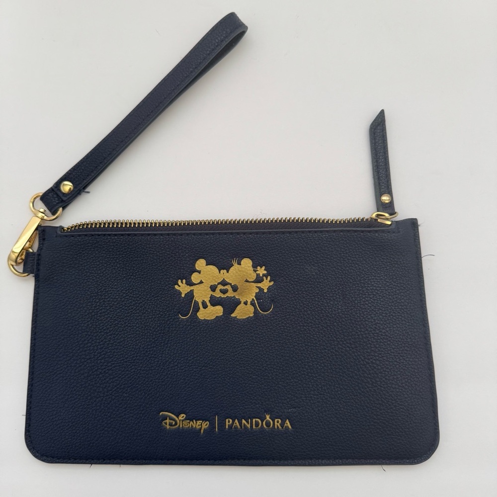 Disney Pandora Mickey & Minnie Wristlet Pouch Navy Gold Foil Limited Edition